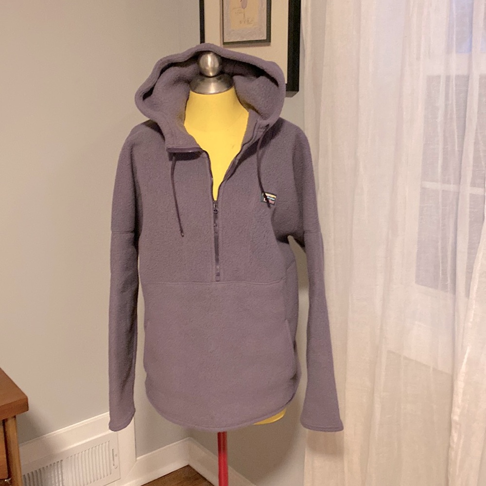 L.L. Bean, Half-Zip Pullover Fleece with Hood and Front Pocket. Purple, Size L
